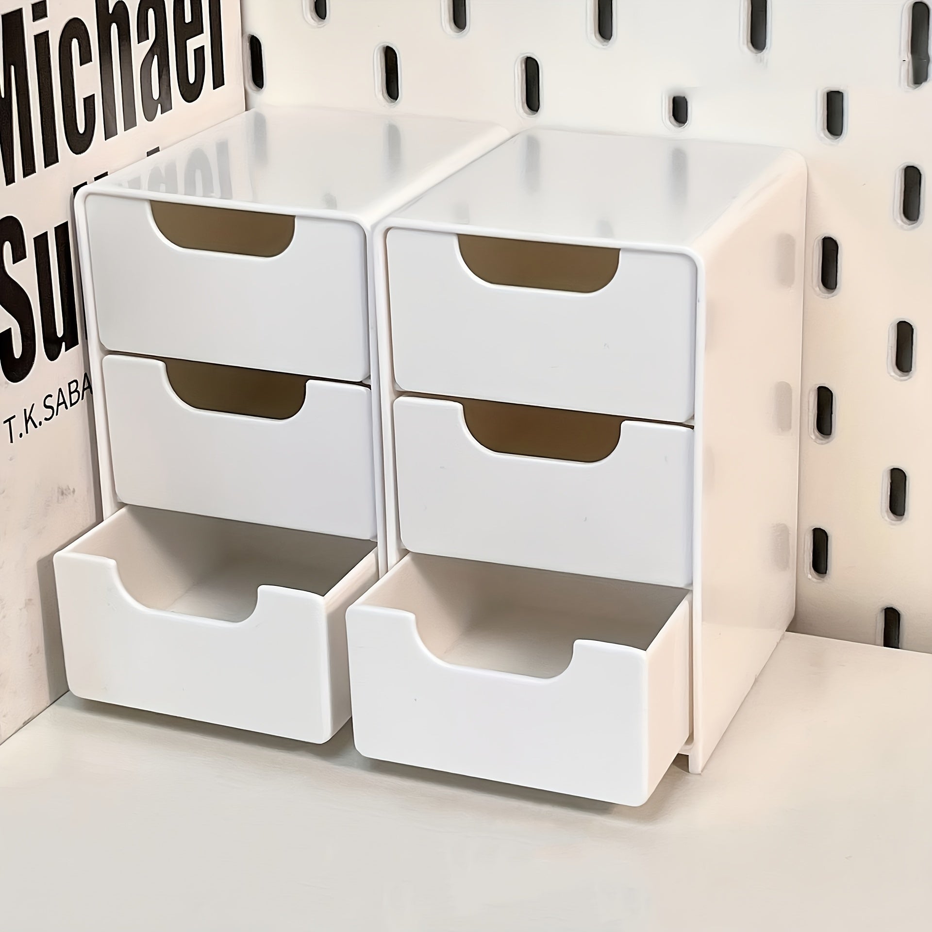 2Pcs Stackable Desktop Storage Box with 3 Drawers | Multi-Functional Cosmetic & Jewelry Organizer | Lightweight Portable Office Supplies Partition Divider Case