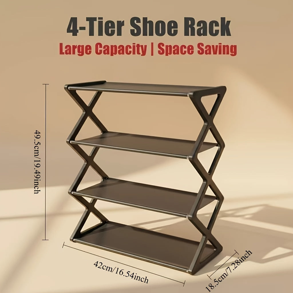 4-Tier Shoe Rack Organizer | Space-Saving Minimalist Shoe Shelf for Entryway & Hallway | Sturdy Multi-Layer Free Standing Storage Stand for Dorm, Apartment, and Home