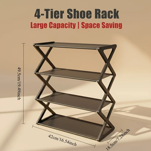 4-Tier Shoe Rack Organizer | Space-Saving Minimalist Shoe Shelf for Entryway & Hallway | Sturdy Multi-Layer Free Standing Storage Stand for Dorm, Apartment, and Home