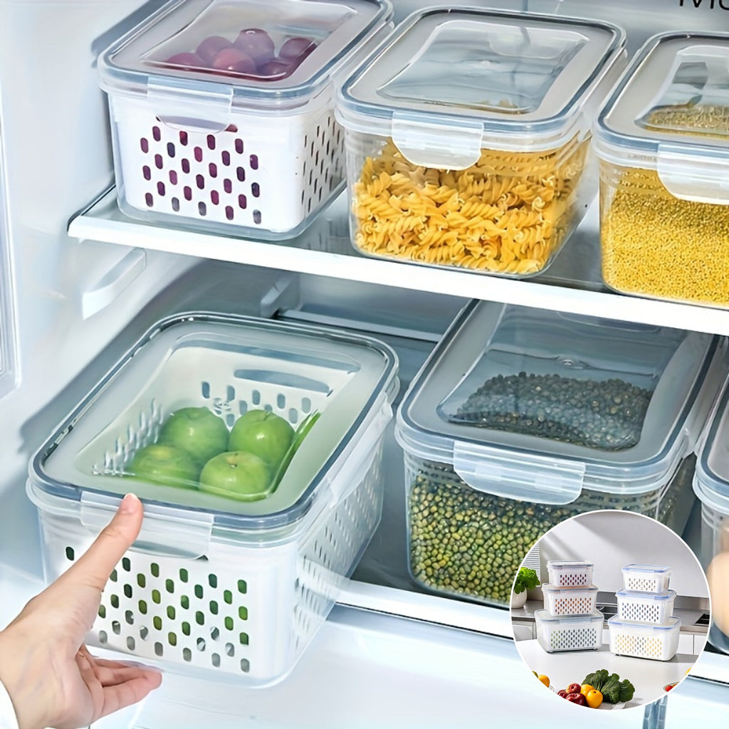 4Pcs Fruit Storage Containers for Fridge with Removable Colander | Airtight Produce Saver Containers to Keep Berries Fresh | Dishwasher Safe Food Storage Box Set with Drain Baskets