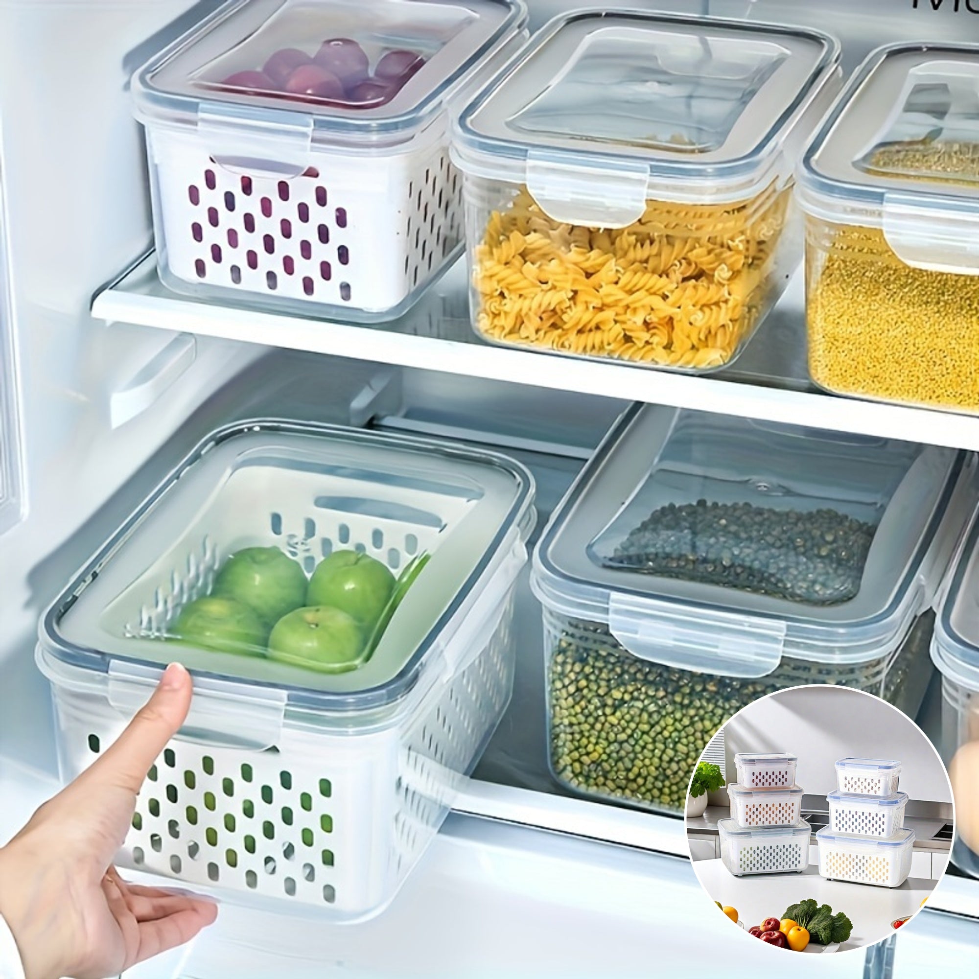 4Pcs Fruit Storage Containers for Fridge with Removable Colander | Airtight Produce Saver Containers to Keep Berries Fresh | Dishwasher Safe Food Storage Box Set with Drain Baskets