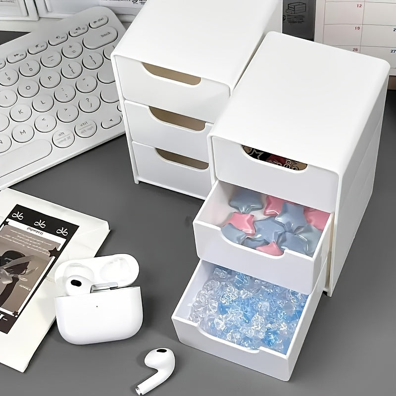 2Pcs Stackable Desktop Storage Box with 3 Drawers | Multi-Functional Cosmetic & Jewelry Organizer | Lightweight Portable Office Supplies Partition Divider Case