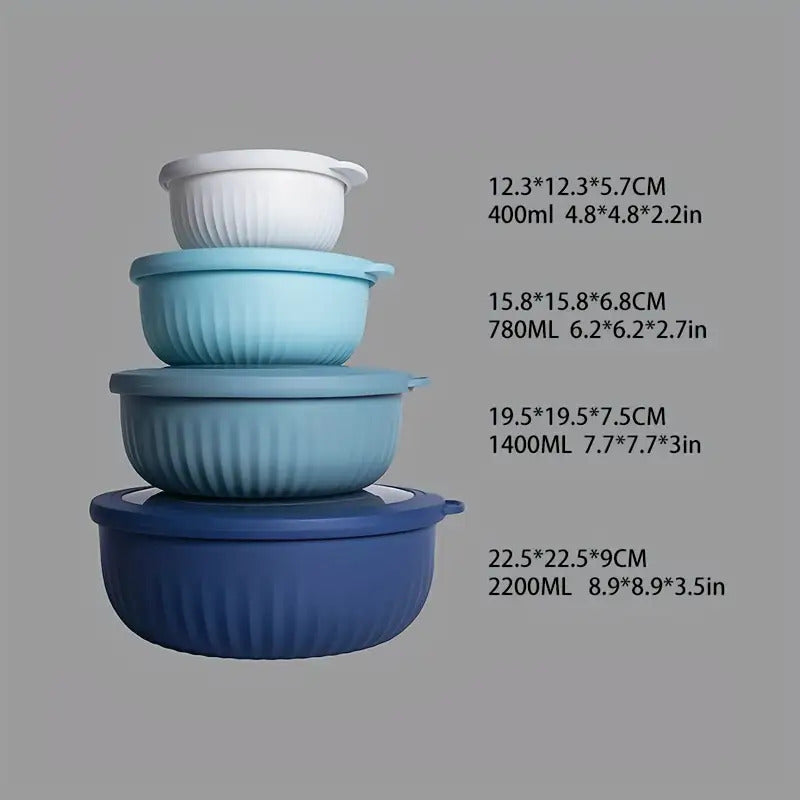 TCBM 8Pcs Mixing Bowls with Lids Set (4 Bowls + 4 Lids) | Wide-Mouth Food-Grade Salad & Snack Bowls | Stackable Freezer Safe Food Containers for Meal Prep, Parties & Thanksgiving