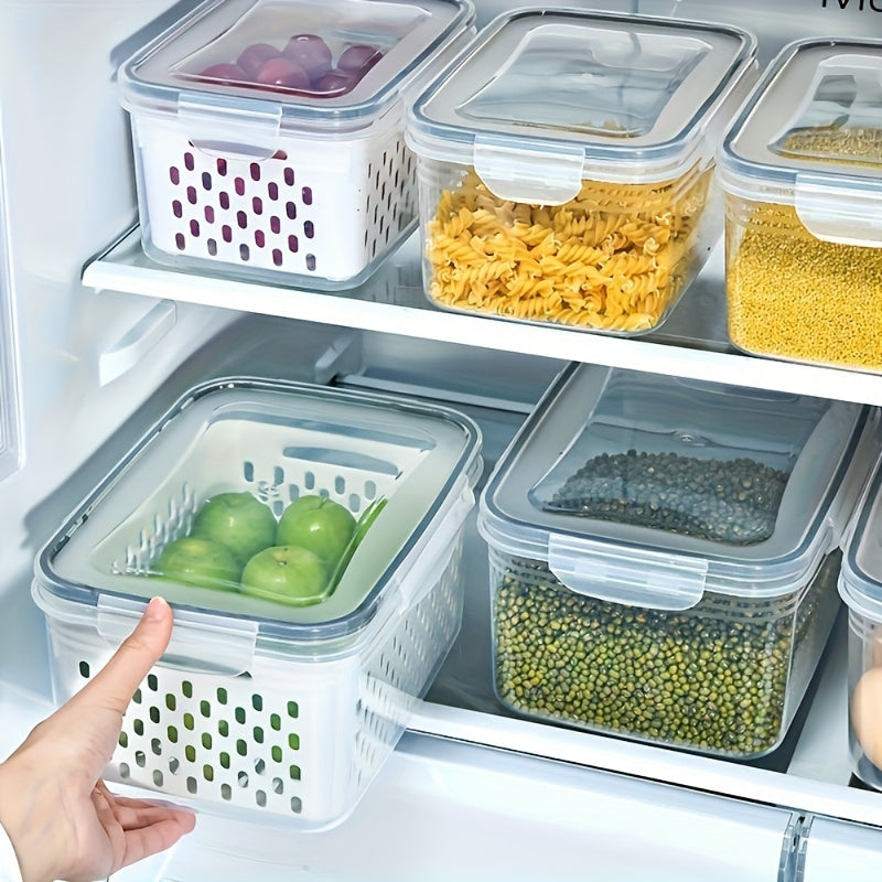 4Pcs Fruit Storage Containers for Fridge with Removable Colander | Airtight Produce Saver Containers to Keep Berries Fresh | Dishwasher Safe Food Storage Box Set with Drain Baskets