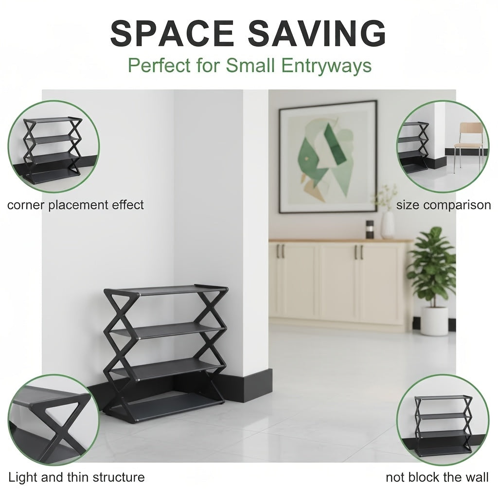4-Tier Shoe Rack Organizer | Space-Saving Minimalist Shoe Shelf for Entryway & Hallway | Sturdy Multi-Layer Free Standing Storage Stand for Dorm, Apartment, and Home