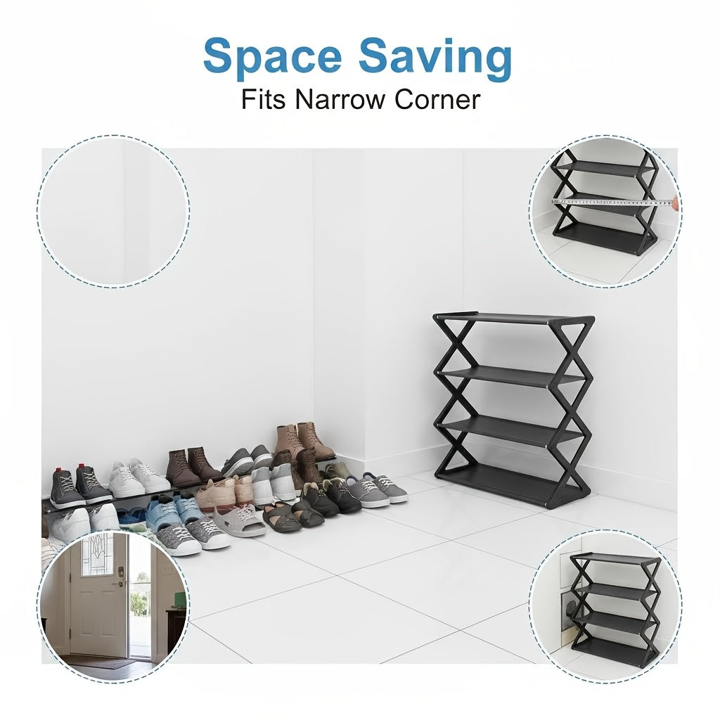 4-Tier Shoe Rack Organizer | Space-Saving Minimalist Shoe Shelf for Entryway & Hallway | Sturdy Multi-Layer Free Standing Storage Stand for Dorm, Apartment, and Home
