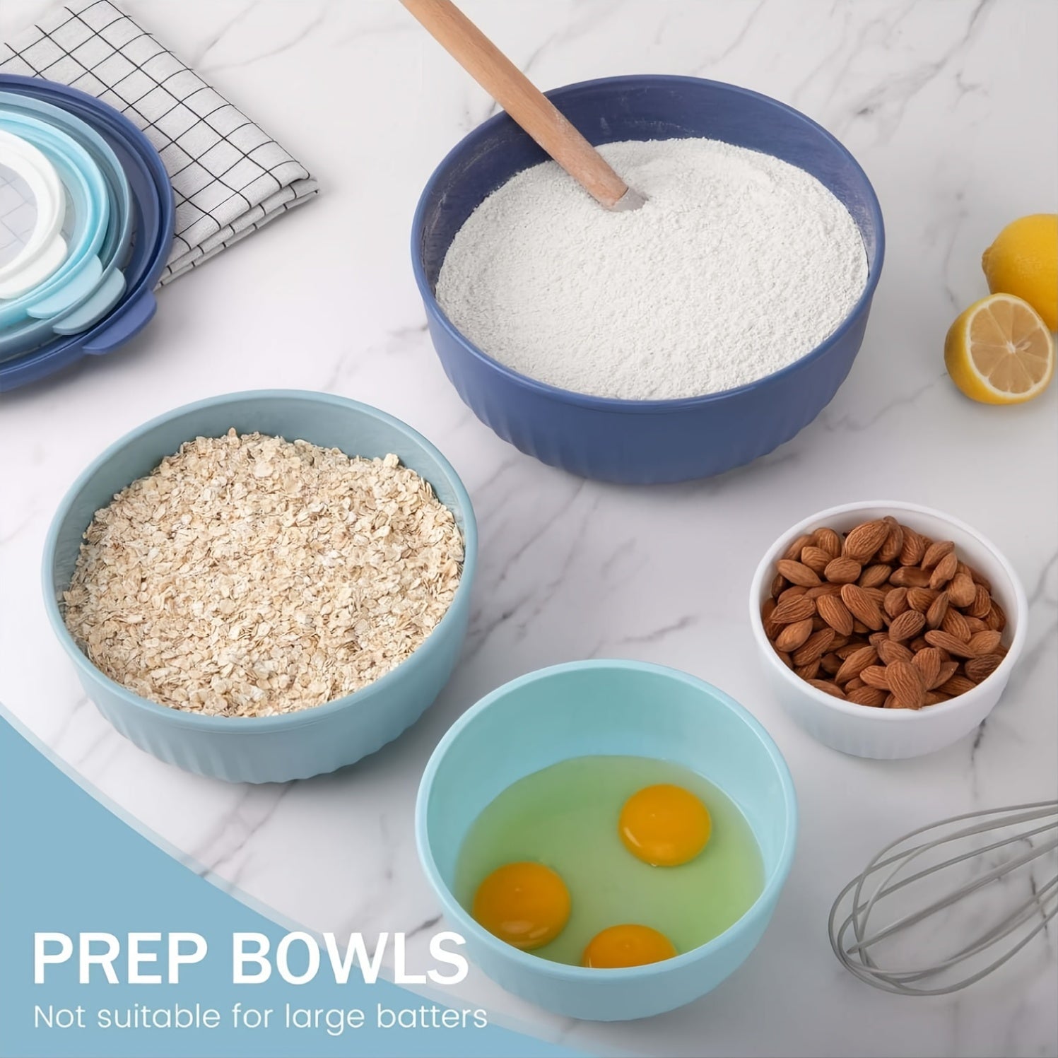TCBM 8Pcs Mixing Bowls with Lids Set (4 Bowls + 4 Lids) | Wide-Mouth Food-Grade Salad & Snack Bowls | Stackable Freezer Safe Food Containers for Meal Prep, Parties & Thanksgiving