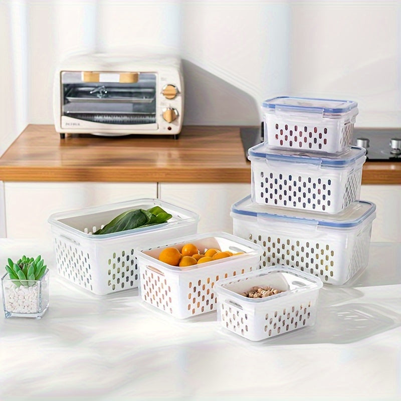 4Pcs Fruit Storage Containers for Fridge with Removable Colander | Airtight Produce Saver Containers to Keep Berries Fresh | Dishwasher Safe Food Storage Box Set with Drain Baskets