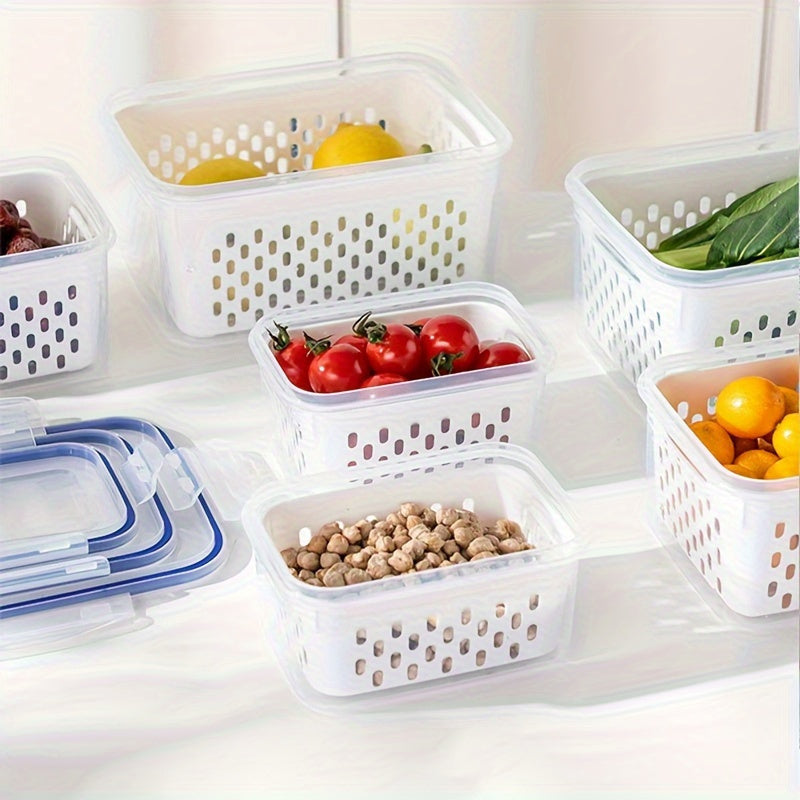4Pcs Fruit Storage Containers for Fridge with Removable Colander | Airtight Produce Saver Containers to Keep Berries Fresh | Dishwasher Safe Food Storage Box Set with Drain Baskets