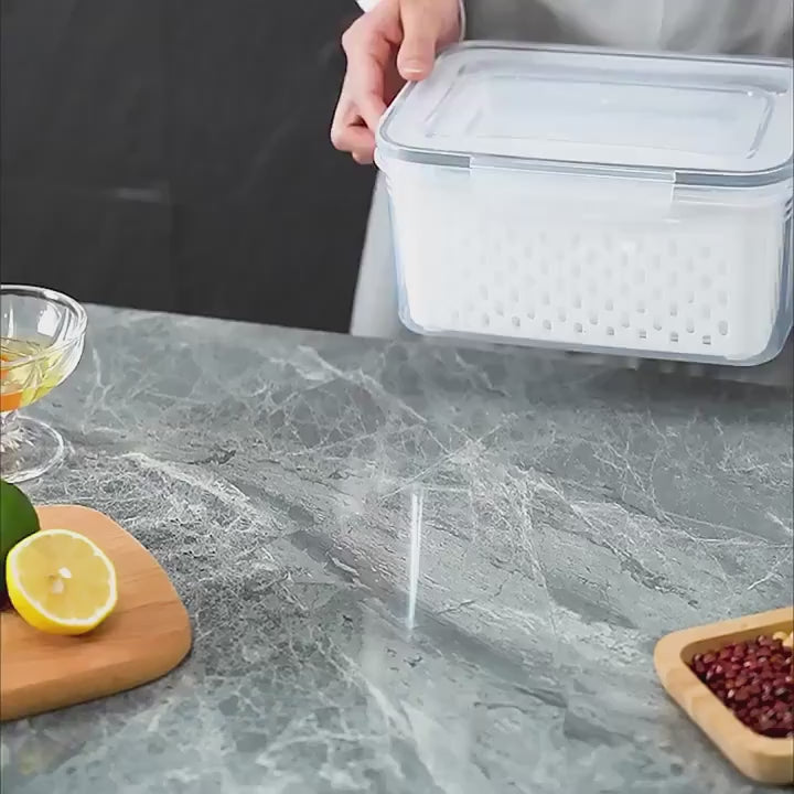 4Pcs Fruit Storage Containers for Fridge with Removable Colander | Airtight Produce Saver Containers to Keep Berries Fresh | Dishwasher Safe Food Storage Box Set with Drain Baskets
